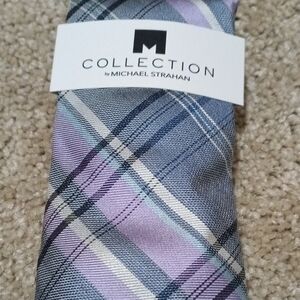 NWT Michael Strahan Collection Men's Plaid Tie - Purple, Gray And Silver